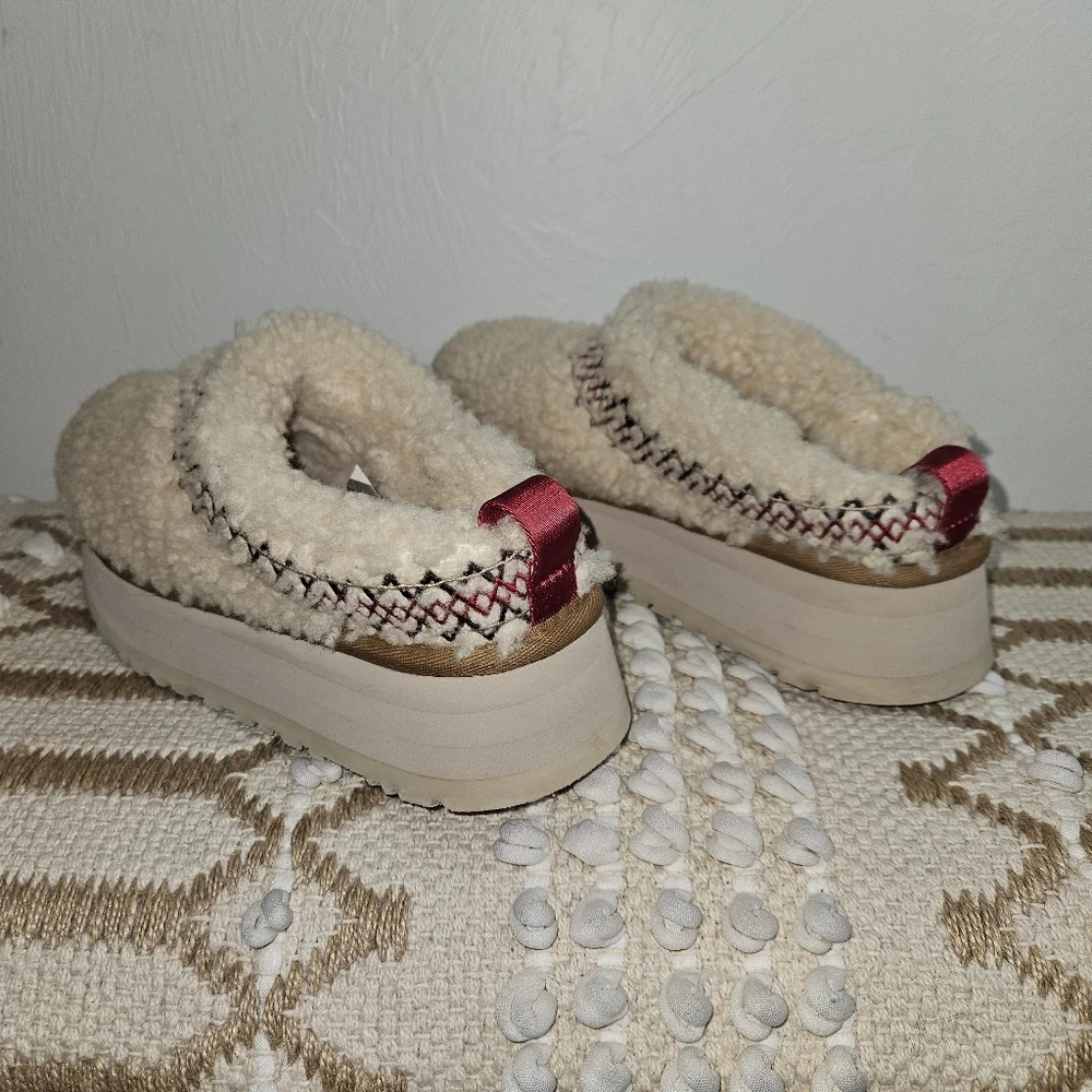 Tazz Ugg Heritage Braid Slippers Shearling Chunky Platform Shoes Clogs Natural